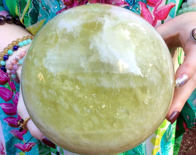 Citrine Crystal Ball ~ Large 9 lb. 14 oz. ~ 6" Wide ~ Natural Sunshine Yellow Color ~ Solar Plexus Chakra, Reiki Altar, Metaphysical Decor