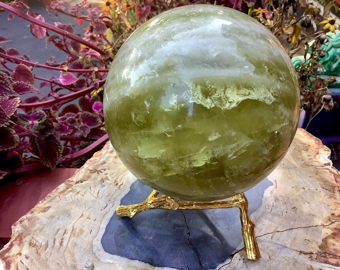 Citrine Crystal Ball ~ Large 5 Lb 11 oz ~ 4 1/2" Wide ~ Golden Banded Quartz Inclusions ~ Shimmery Sparkling Rainbows ~ Solar Plexus Chakra