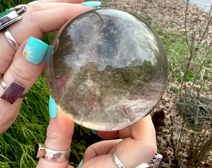 Clear Quartz Crystal Ball ~ Large 1 lb. 9 oz.  2 1/2" Wide ~ Sparkling Inclusions ~ Polished Sphere~ Reiki Display ~ Fast & Free Shipping