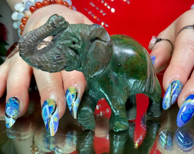 Vintage Hand Carved Verdite Elephant ~ 4 oz. ~ 3 1/2" Long ~ Detailed Carving ~ Animal Totem, Altar, Reiki Display ~ Fast & Free Shipping