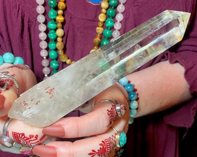 High Altitude Himalayan Citrine Quartz Crystal Wand ~ Large 5 1/2 oz. ~ 6" Long ~ Clear Natural Yellow Color, Sparkling Rainbow Inclusions ~