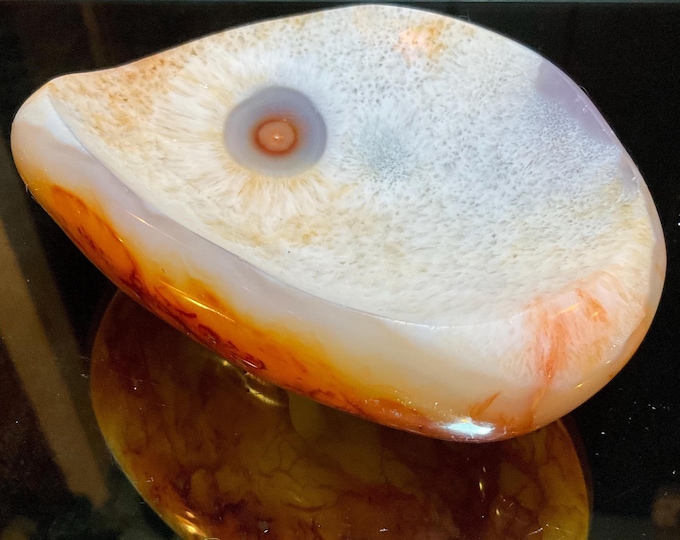 Carnelian Agate Crystal Bowl ~ Large 15 oz. ~ 4 1/2" Wide ~ Natural Polished Mineral Gemstone Jewelry Dish ~ Altar Display