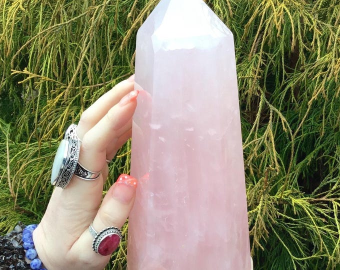 CLEARANCE! ~ Rose Quartz Crystal Generator ~ Large 4 lb. 3 oz. ~ 8" Tall Tower ~ Stunning Natural Home Decor