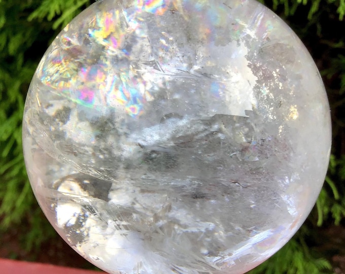 Clear Quartz Crystal Ball ~ Large 15 oz. ~ 2 1/2" Wide ~ Stunning Rainbow Inclusions ~ Gorgeous Home Decor Display ~ Fast & Free Shipping ~