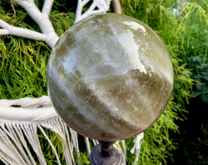 Large Banded Citrine Quartz Sphere: Golden Rainbow Inclusions (3 inch)