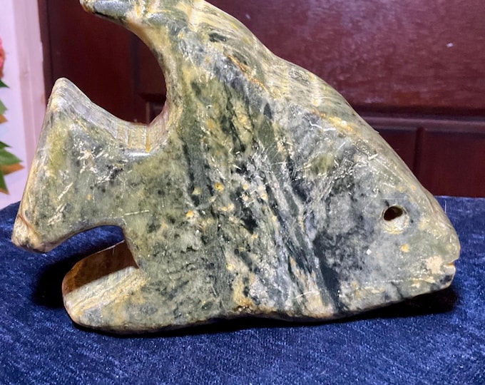 Serpentine Fish Crystal Carving ~ Large 2 Lb. 6 oz. ~ 6" Long ~ Vintage Hand Carved Animal Totem, Altar Display