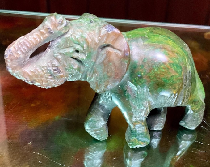 Vintage Hand Carved Verdite Elephant ~ 4 oz. ~ 3 1/2" Long ~ Detailed Carving ~ Animal Totem, Altar, Reiki Display ~ Fast & Free Shipping