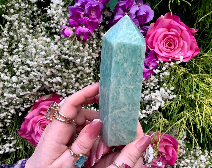 Amazonite Crystal Generator ~ Large 15 oz. ~ 5 1/2" Tall Natural Polished Tower ~ Beautiful Mineral Specimen ~ Fast Shipping