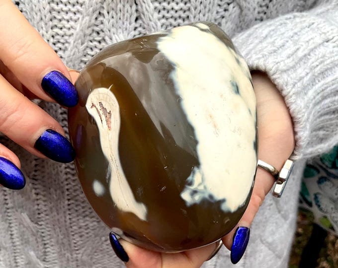 Orca Agate Freeform Crystal ~ Large 1 Lb. 10 oz.  ~ 4" Long ~ Stunning Golden & White Colors ~ Soothing, Relaxing Metaphysical Home Decor