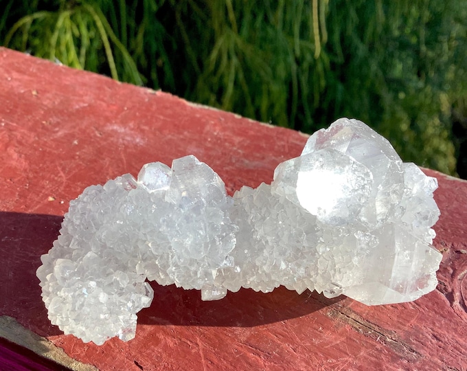 Ultra Clear Apophyllite Crystal Cluster ~ 2 oz. ~ 3" Long ~ Sparkly High Luster ~ Handheld Meditation Size, Altar Display