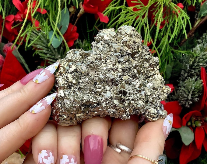 Pyrite Crystal Cluster ~ Large 11 oz. ~ 3" Long ~ Super Sparkling Golden Specimen ~ Meditation Stone, Altar Feng Shui ~ Fast & Free Shipping