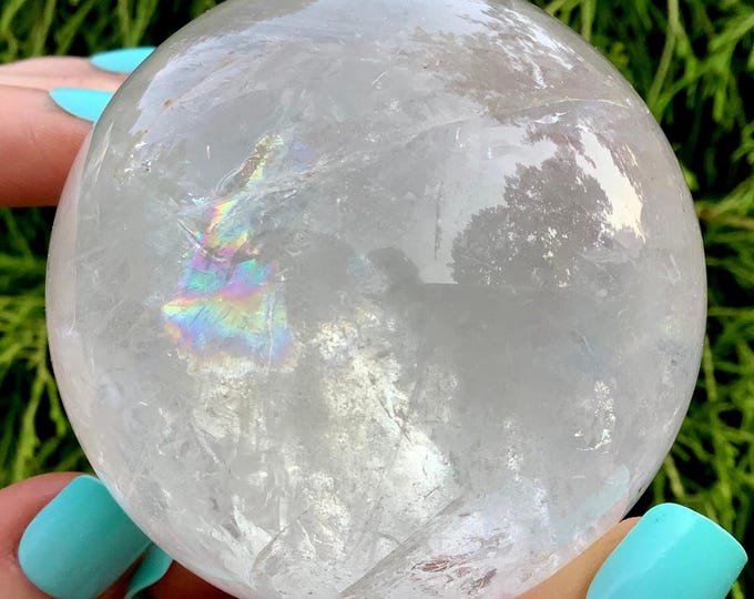 Clear Quartz Crystal Ball ~ Large 15 oz. ~ 2 1/2" Wide ~ Sparkling Polished Sphere ~ Rainbow Inclusions ~ Fast & Free Shipping, U.S.A. ~