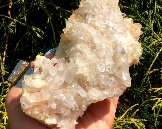 Clear Quartz Crystal Cluster ~ Large 11 oz. ~ 5" Long ~ Sparkling Inclusions ~ Meditation, Reiki, Yoga, Room Display
