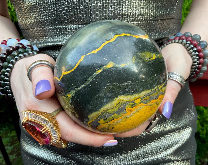 Yellow Jasper Crystal Ball ~ Large 3 Lb. 13 oz. ~ 4" Wide ~ Solar Plexus Chakra, Altar, Reiki, Metaphysical Home Decor ~ Fast Free Shipping