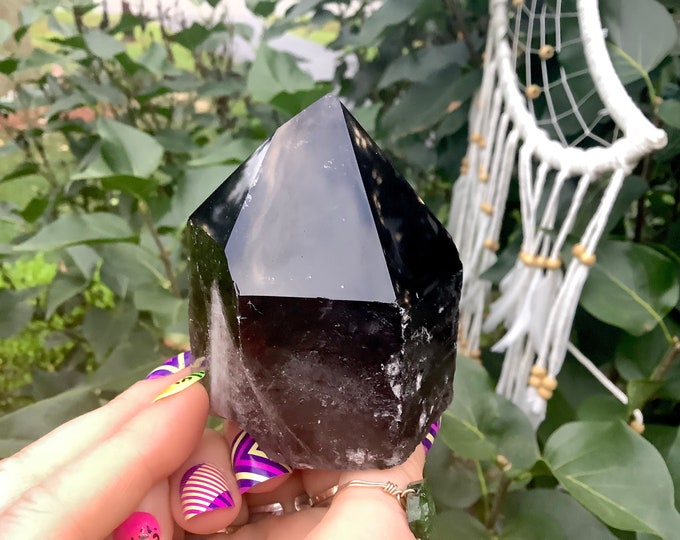 Smokey Quartz Crystal Generator ~ 11 oz. ~ 3" Tall Tower ~ Sparkling Black Color ~ Reiki Altar Display ~ Fast & Free Shipping from U.S.A. ~