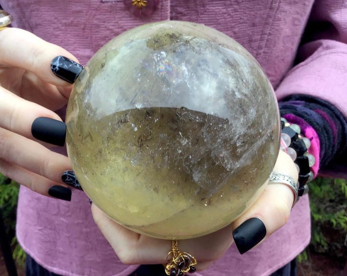 Smokey Citrine Crystal Ball: Rainbow Prism Inclusions, Metaphysical Decor