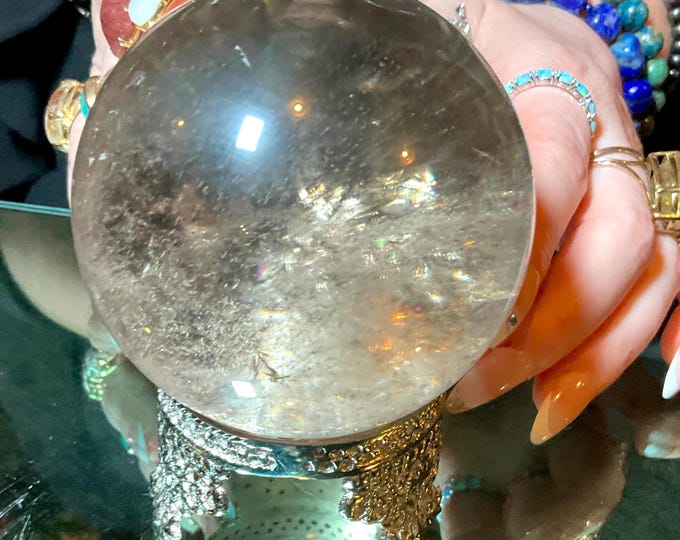 Ultra Clear Quartz Crystal Ball 1 Lb. 8 oz. w/ Display Stand ~ 3" Wide ~ Reiki, Altar, Feng Shui, Metaphysical Home Decor Display