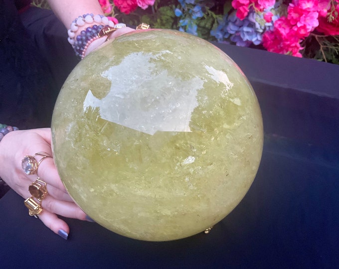 Citrine Crystal Ball ~ Large 15 Lb. Polished Sphere ~ 6" Wide ~ Clear Sparkling Colorful Sunshine Yellow Quartz Rainbow Prism Inclusions