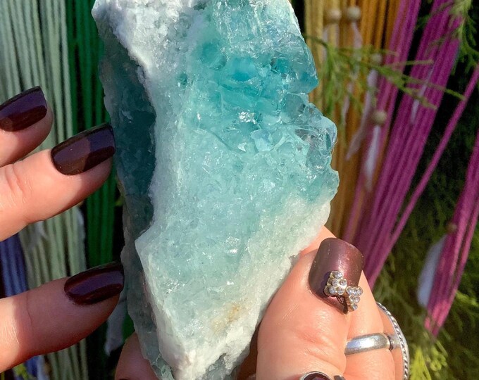 Blue Fluorite Crystal Cluster ~ Large 8.4 oz. ~ 3 1/2" Long ~ Sparkling Mineral Matrix ~ Throat Chakra Reiki Healing Altar ~ Metaphysical