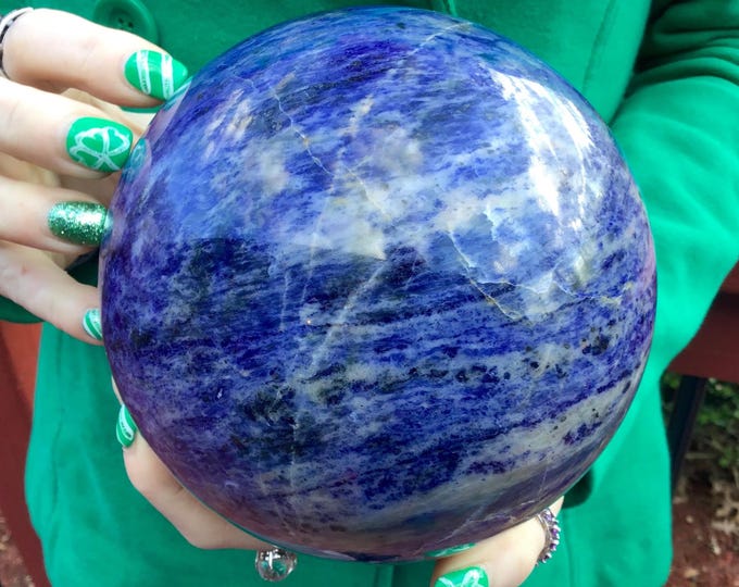 Large Sodalite Crystal Ball: Reiki Altar Decor, Metaphysical Display