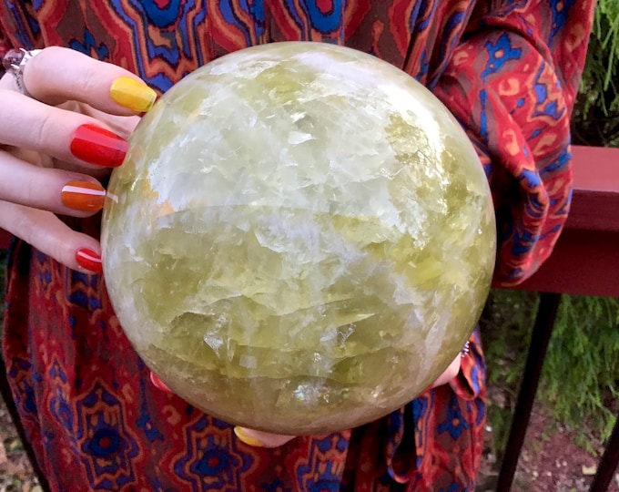 Citrine Crystal Ball ~ Large 9 Lb. 9 oz. Sphere ~ 6" Wide ~ Golden Sunshine Quartz Sphere Sparkling Phantom Prisms ~ Home Decor