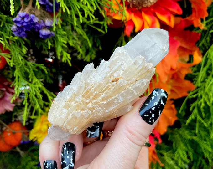 Tibetan Golden Healer Elestial Quartz Crystal Cluster ~ 3 oz. ~ 3 1/2" Long ~ Natural Sparkling Cascading Points ~ Fast & Free Shipping, USA
