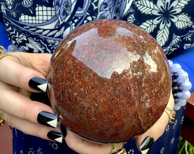 Red Quartz Crystal Ball ~ Large 2 Lb. 15 oz. ~ 4" Wide ~ Stunning, Rare, Vibrant Red Quartz Polished Sphere ~ Kundalini, Root Chakra, Reiki