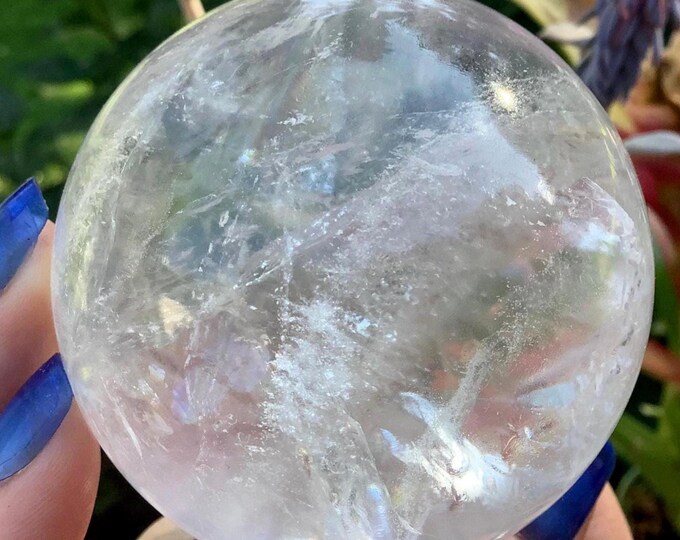 Clear Quartz Crystal Ball ~ Large 11 oz. ~ 1 1/2" Wide ~ Stunning Rainbow Inclusions ~ Chakra, Reiki Altar, Metaphysical Home Decor