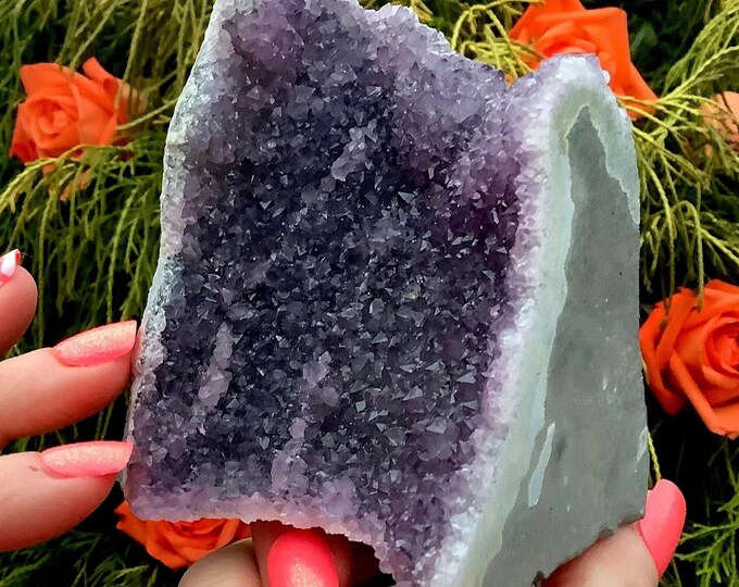 CLEARANCE! ~ Amethyst Crystal Cluster ~ Large 14 oz. ~ 3 1/2" Tall ~ Crown Chakra Altar Display, Reiki Home Decor