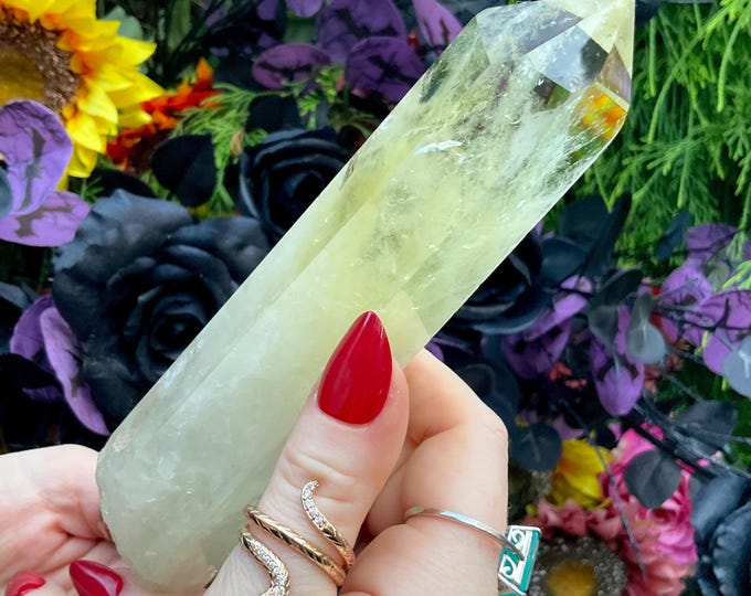Citrine Quartz Crystal Wand ~ Large 10.6 oz. ~ 7" Long ~ High Altitude Himalayan Point ~ Clear Yellow Phantoms Sparkling Rainbow Inclusions