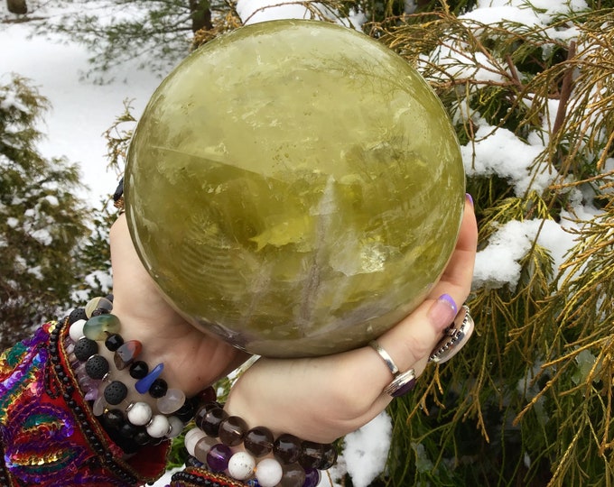 Citrine Crystal Ball ~ 10 Lb 6 oz ~ 6" Wide ~ Polished Sphere Sparkly Smokey Phantom Prism Pyramid Stripe Inclusions ~ Fast & Free Shipping