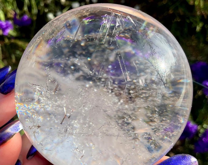 Clear Quartz Crystal Ball ~ 9 oz. ~ 2" Wide ~ Sparkling Colorful Rainbow Inclusions ~ Beautiful Reiki, Altar Décor, Feng Shui, Display