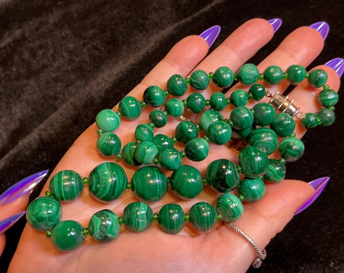 Malachite 24" Vintage Necklace ~ Genuine Graduated Beaded Gemstones ~ Sacred Adornment