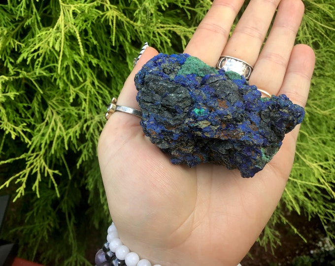 Azurite Crystal Cluster ~ 5.7 oz. ~ 2 1/2" Long ~ Indigo Blue, Malachite Matrix ~ Breathtaking ~ Mined in Shanghai ~ Fast & Free Shipping
