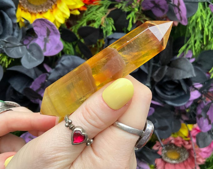 Rainbow Fluorite Double Terminated Wand ~ Large 2.3 oz. ~ 4" Long ~ Yellow, Gold, Purple ~ Fast & Free Shipping, USA + Global Shipping