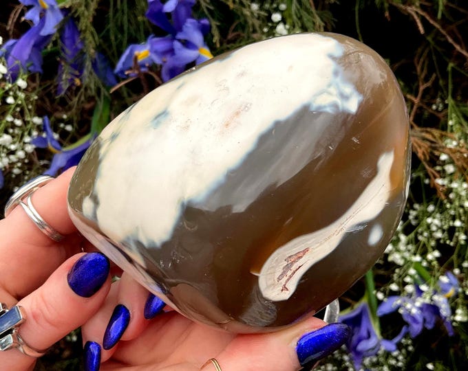 Orca Agate Freeform Crystal ~ Large 1 Lb. 10 oz.  ~ 4" Long ~ Stunning Golden & White Colors ~ Soothing, Relaxing Metaphysical Home Decor ~