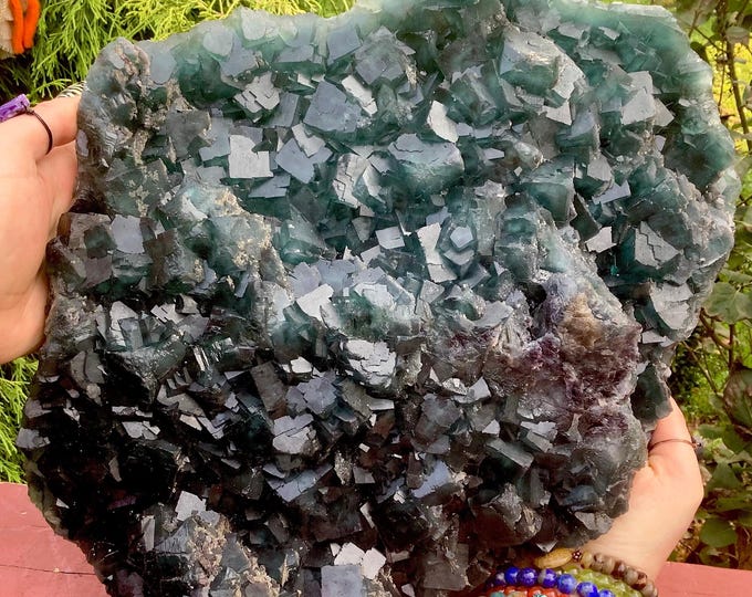 Indigo Blue Fluorite Crystal Cluster ~ Large 23 lb. 8 oz. ~ 13" Long ~ Sparkling Cubic Specimen ~ Fast & Free Shipping USA + Global Shipping
