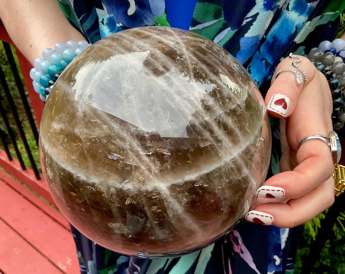 Smokey Citrine Crystal Ball ~ Large 11 lb. 5 oz. ~ 6" Wide ~ Big Banded Sphere ~ Sparkling Golden Quartz Inclusions ~ Free & Fast Shipping