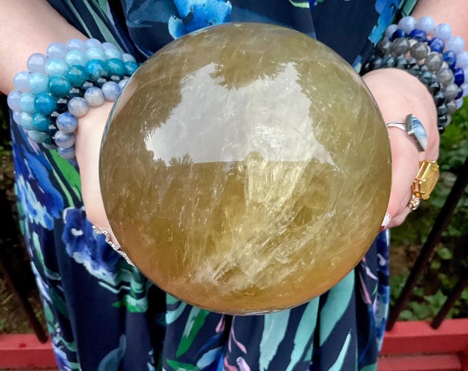 Citrine Crystal Ball ~ Large 5 lb. 15 oz. ~ 4" Wide ~ Natural Golden Yellow Color ~ Solar Plexus Chakra Altar Display ~ Free & Fast Shipping