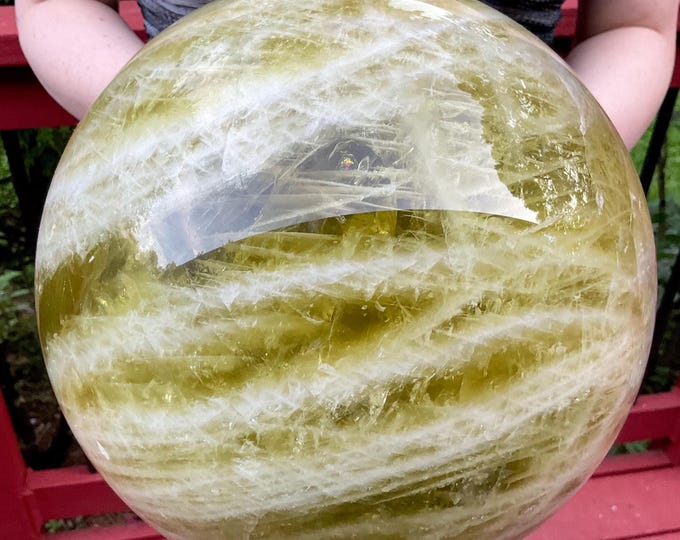 Huge 39 Lb. Citrine Crystal Ball ~ 9" Wide ~ Golden Banded Quartz Rings ~ Sparkling Rainbows and Silver Inclusions ~ Fast & Free Shipping ~