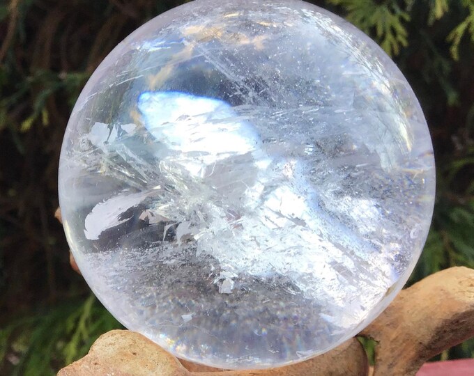 Clear Quartz Crystal Ball ~ 10 oz. ~ 2" Wide ~ Rainbow Inclusions ~ 7 Chakra Altar Display, Reiki, Healing Home Decor ~ Fast & Free Shipping