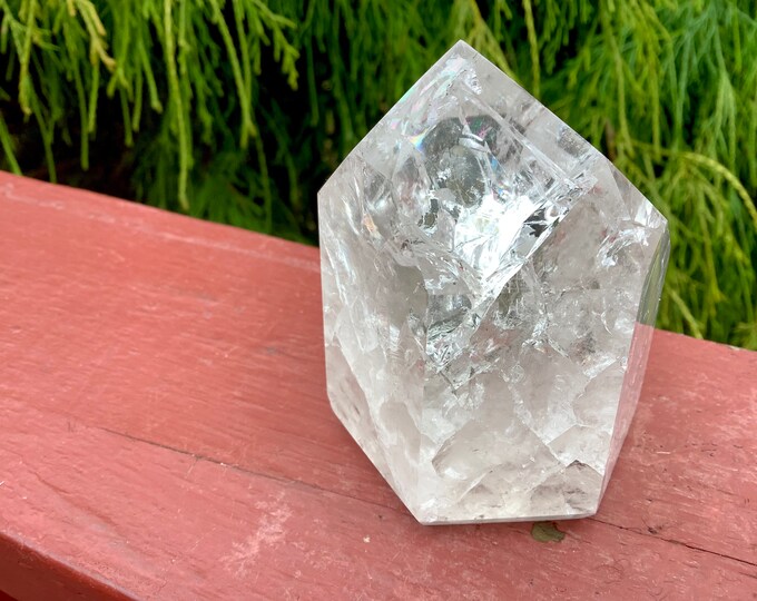 Ultra Clear Quartz Crystal Generator ~ Large 8.5 oz. ~ 3" Tall Tower ~ Sparkling Rainbow Inclusions ~ Fast & Free Shipping