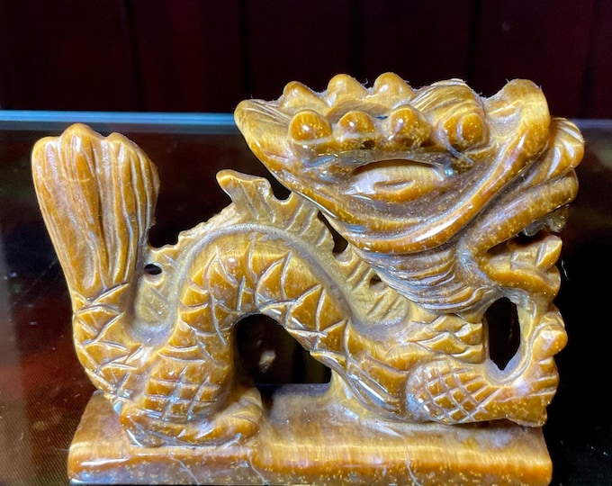 Tigers Eye Dragon Crystal ~ Large 1 Lb. 6 oz. ~ 5" Long ~ Hand Carved Dragon Sculpture ~ Sparkling Colors ~ Fast & Free Shipping, USA ~