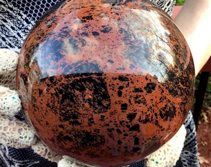 Mahogany Obsidian Crystal Ball ~ Large 8 Lb. 7 oz. ~ 5" Wide ~ Polished Sphere ~ Reiki, Altar Meditation Display ~ Fast & Free Shipping, USA