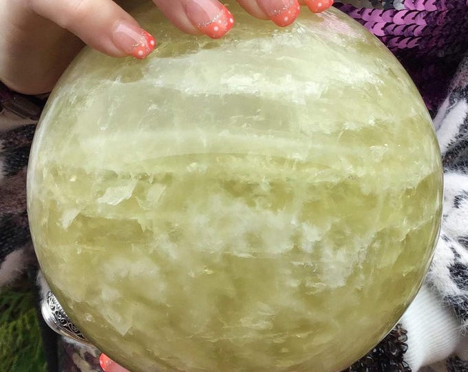 Citrine Large Golden Banded Crystal Ball ~ 9 Lb. 9 oz. ~ 5 1/2 " Wide ~ Polished Quartz Sphere ~ Stunning, Shimmery, Sparkly Inclusions
