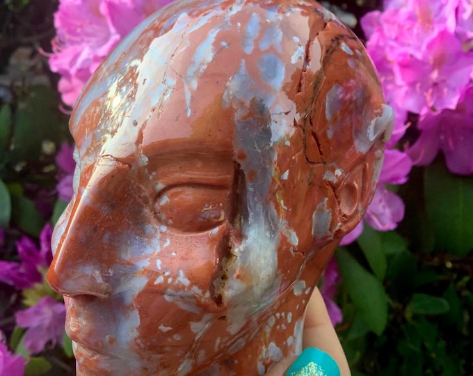 Agate Elf Crystal Skull ~ 1 Lb. 9 oz. ~ 4" Tall ~ Sparkling Red & Gray Colors ~ One-of-a-Kind Expertly Hand Carved Sculpture