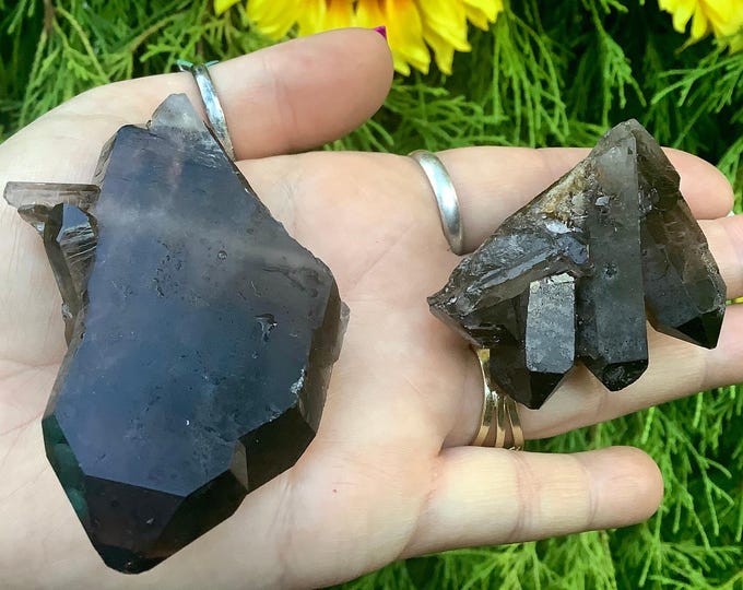 CLEARANCE ~ Smokey Quartz Crystals ~ Duo of Pocket or Altar Crystals ~ 2 Gorgeous, Glowing Clusters ~ Perfect for Meditation, Gifting