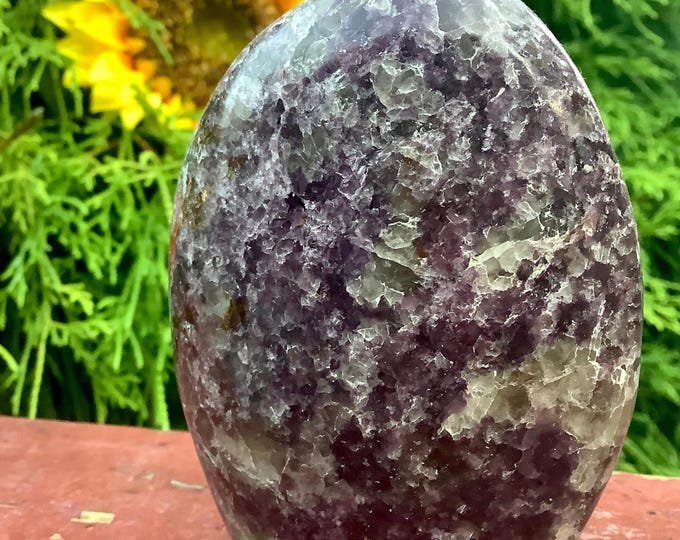 Lepidolite Crystal Free Form ~ Large 14 oz. ~ 4" Tall ~ Self Standing Pillar ~ Flashing Deep Purple & Sparkling Silver Mica inclusions