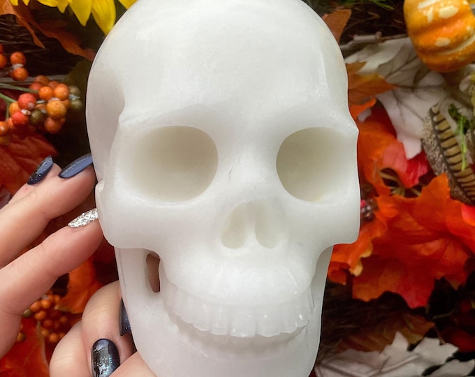 Jade Skull Crystal Large 2 Lb. 14 oz. ~ 5" Long ~ Sparkling Opaque White ~ One-of-a-Kind Crafted Hand Carved Sculpture ~