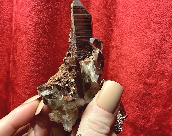 Red Quartz Crystal Cluster ~ 3 oz. ~ 2 1/2" Long ~ Perfect Home Decor ~ From Morocco ~ Kundalini, Root Chakra, Reiki ~ Fast & Free Shipping